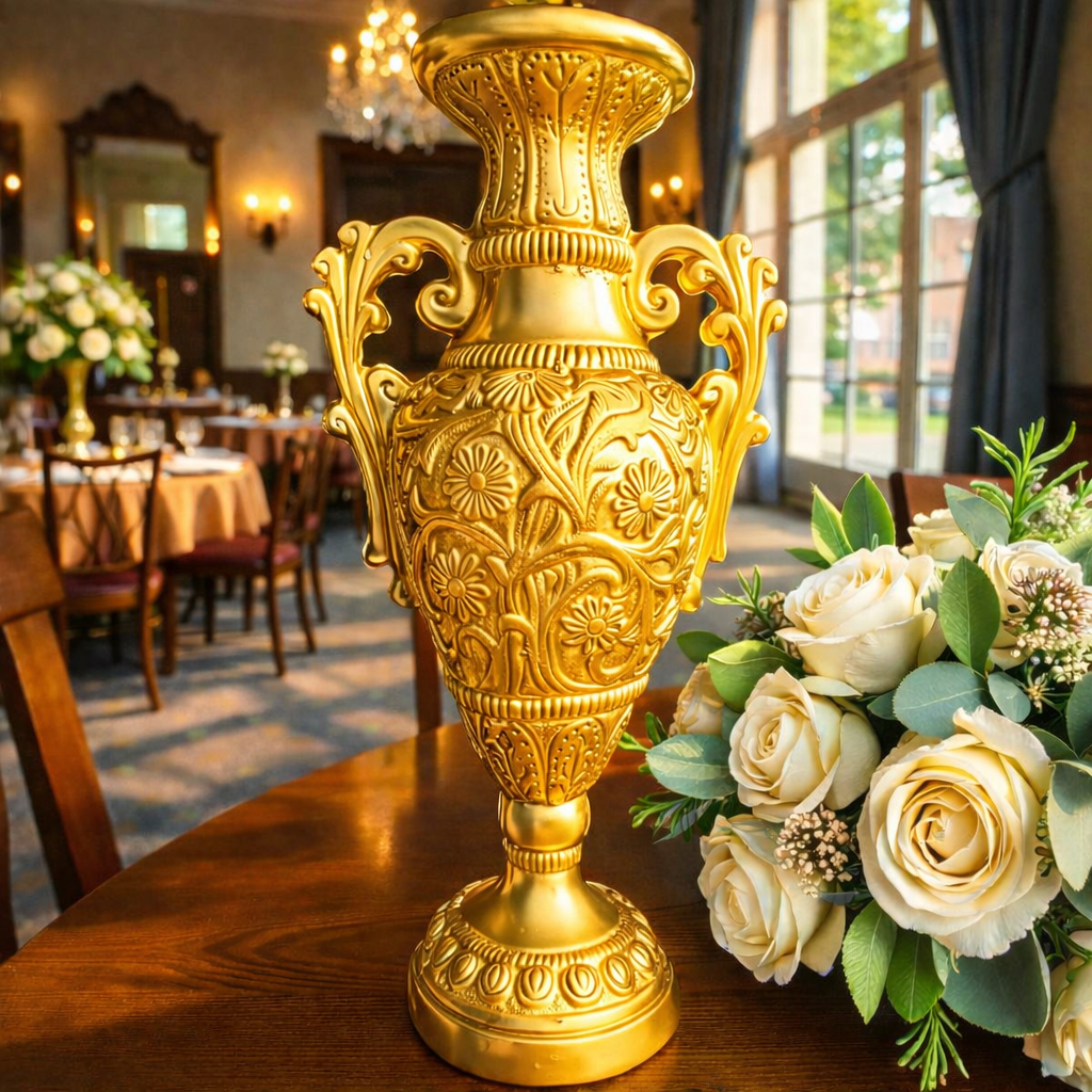 Jarro Ânfora Trabalhada Florida Decoração Ouro 34 Cm Luxo em Oferta na Shopee