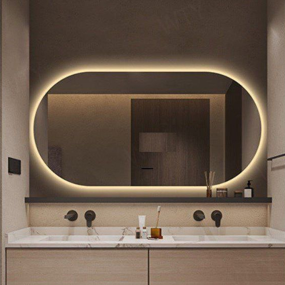 Espelho Grande De Parede Oval Com Led Orgânico Banheiro Sala Quarto Luz Quente E Fria