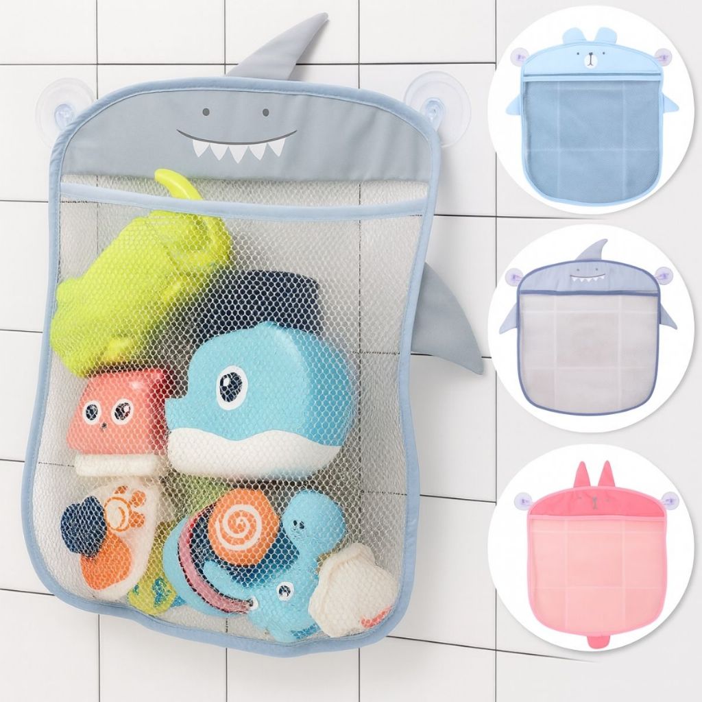 Organizador de Brinquedos Cestinho Infantil para Banho Saco em Tecido com Escorredor