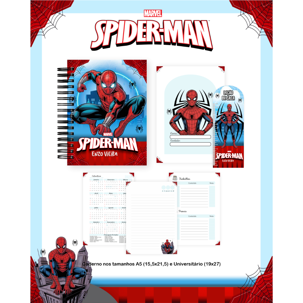 CADERNO HOMEM ARANHA 2026  - Capa dura Premium, Anotações, 75 Gramatura - A5 e A6 VOLTA ÁS AULAS em Oferta na Shopee