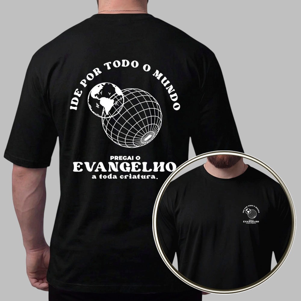 Camiseta Camisa Masculina Oversized Ide Por Todo o Mundo Evangelho Fé Cristã Missão Bíblia Casual em Oferta na Shopee