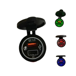 Tomada Carro Carregador USB PD3 Tipo C QC3.0 Carga Rápida À Prova D'água 12V/24V Pronta Entrega