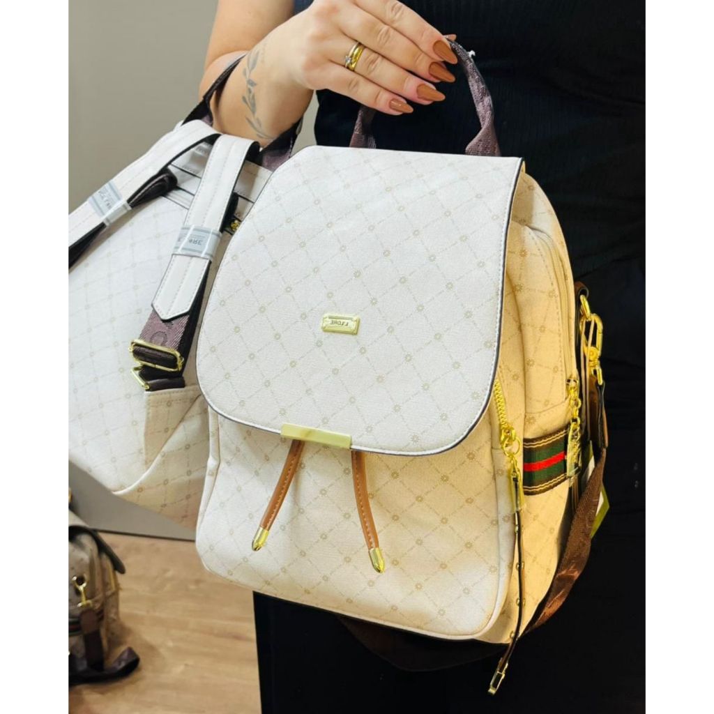 Mochila Feminina Lace Lore Estampa Quariculada Luxuosa Reforçada Couro Moderna