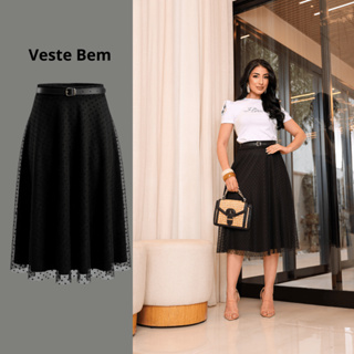Saia de Tule Midi Godê Moda Evangélica Feminina Acompanha o Cinto em Oferta na Shopee