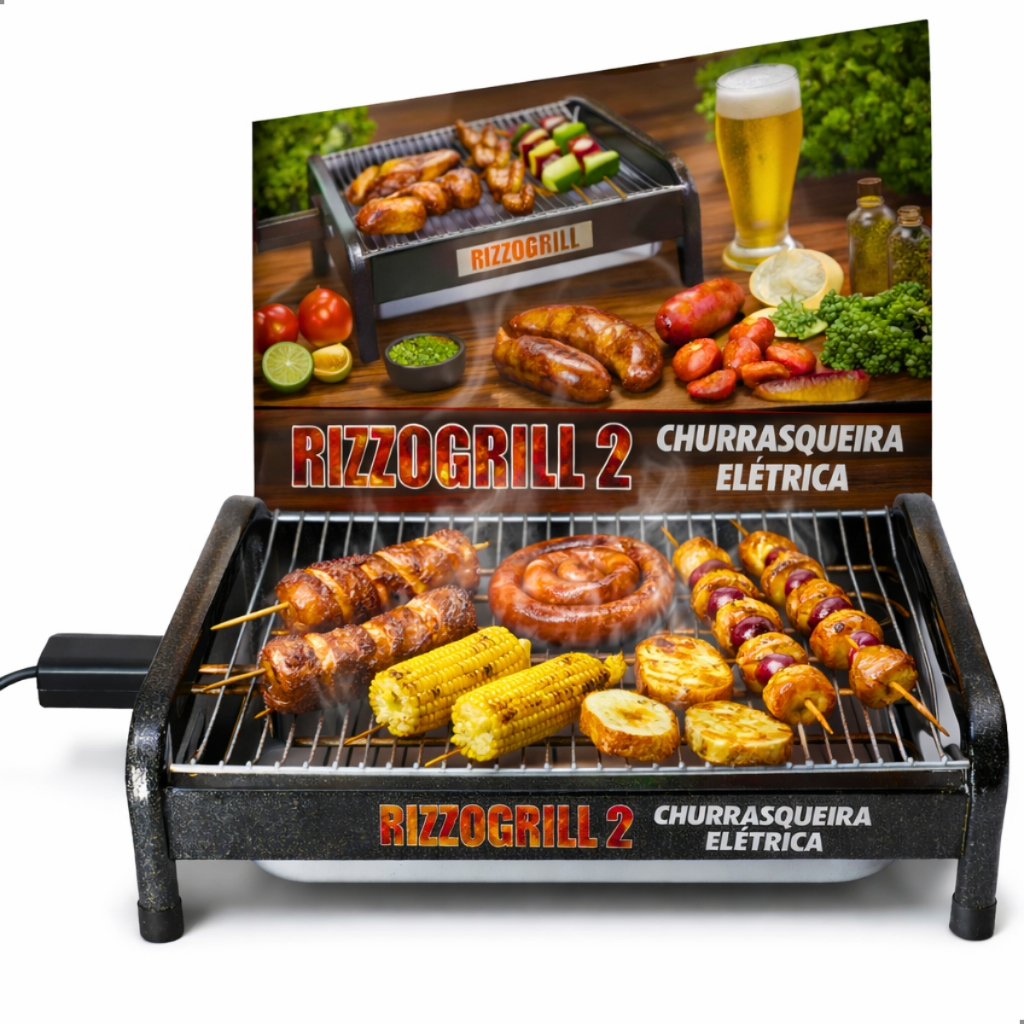 Imagem Churrasqueira Elétrica Portátil Com Bandeja Coletora Gourmet Top Grill 2 1600W Bivolt 110/220V