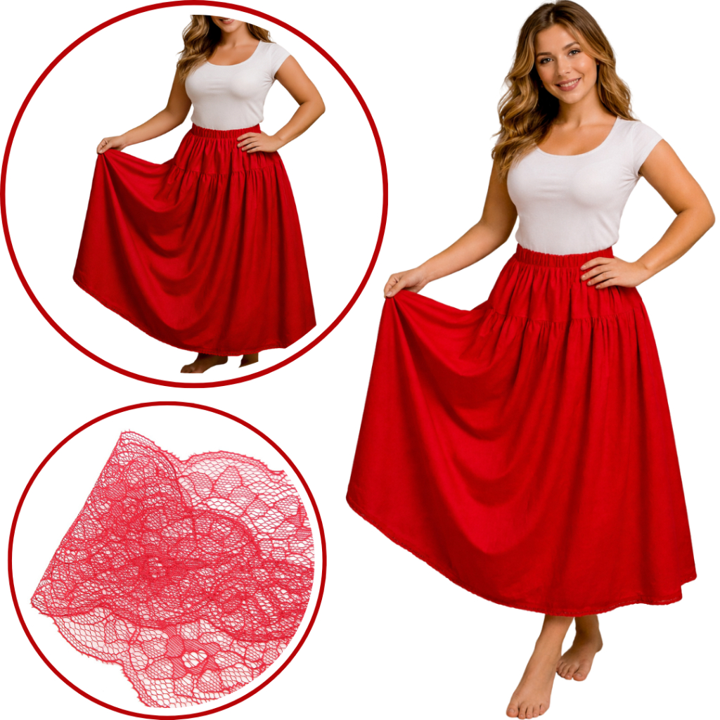 Saia Vermelha Umbanda e Candomble Oxford Pomba Gira Com Renda Premium 3.00 metros Roda 95cm Altura em Oferta na Shopee
