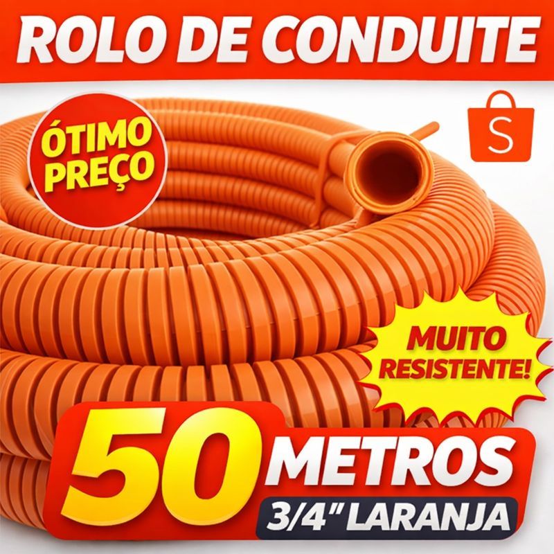 Conduite Eletroduto Corrugado Laranja 3/4 50 Metros Eletroduto PEAD Alta Qualidade