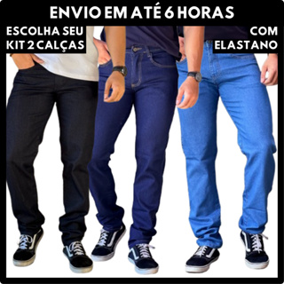 Kit 2 Calças Jeans Masculina Elastano Reta Confortável Lycra Trabalho Casual Promoção Serviço em Oferta na Shopee