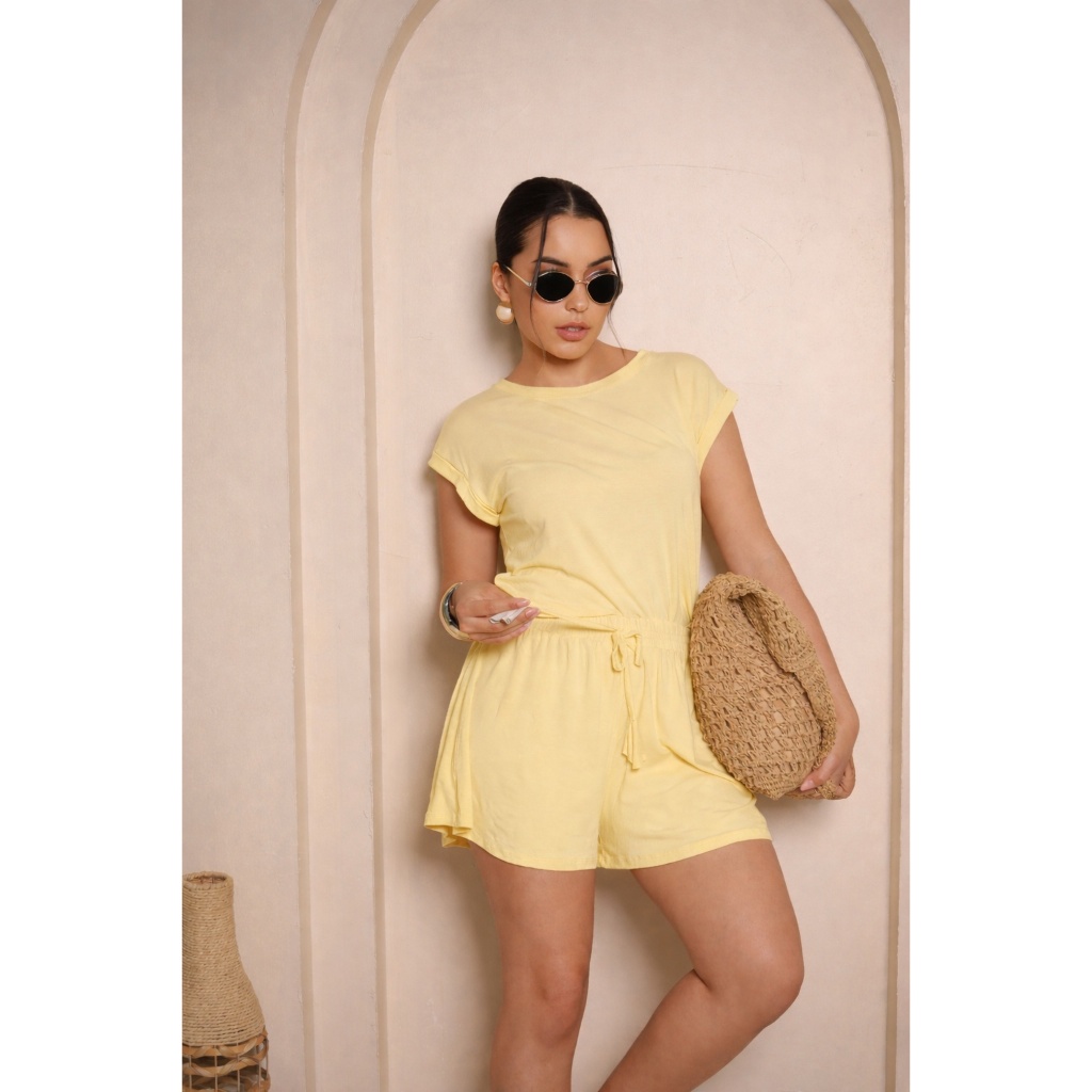 Conjunto Feminino Casual Sofisticado Blusa e Shorts em Viscolycra Elegante Confortável Versátil