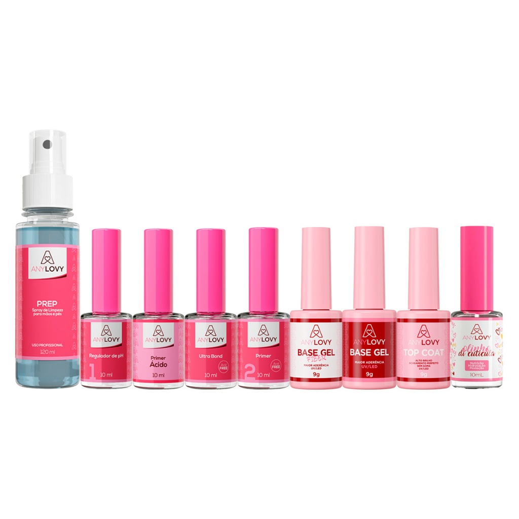 Kit Anylovy Completo - Prep Primer Regulador De Ph Gel Base Top Coat Ultra Bond - 9 Itens