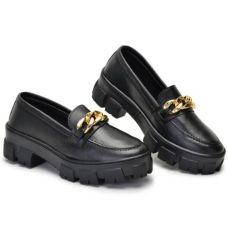 Mocassim Feminino Tratorado Oxford Com Corrente Ouro