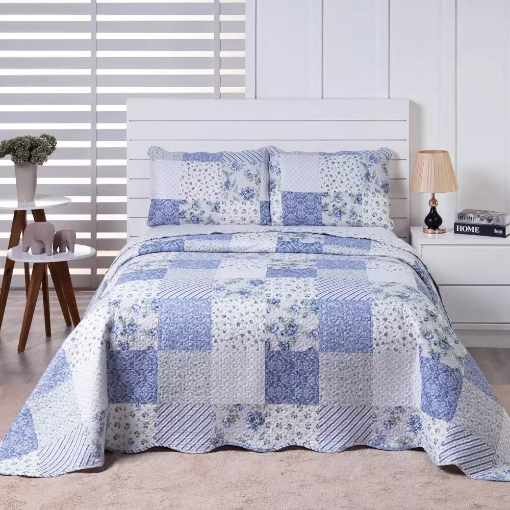 Kit Colcha Cobre Leito Boutis Ultrasonic Dupla Face 3 Peças Com Porta Travesseiro Estampada em Oferta na Shopee