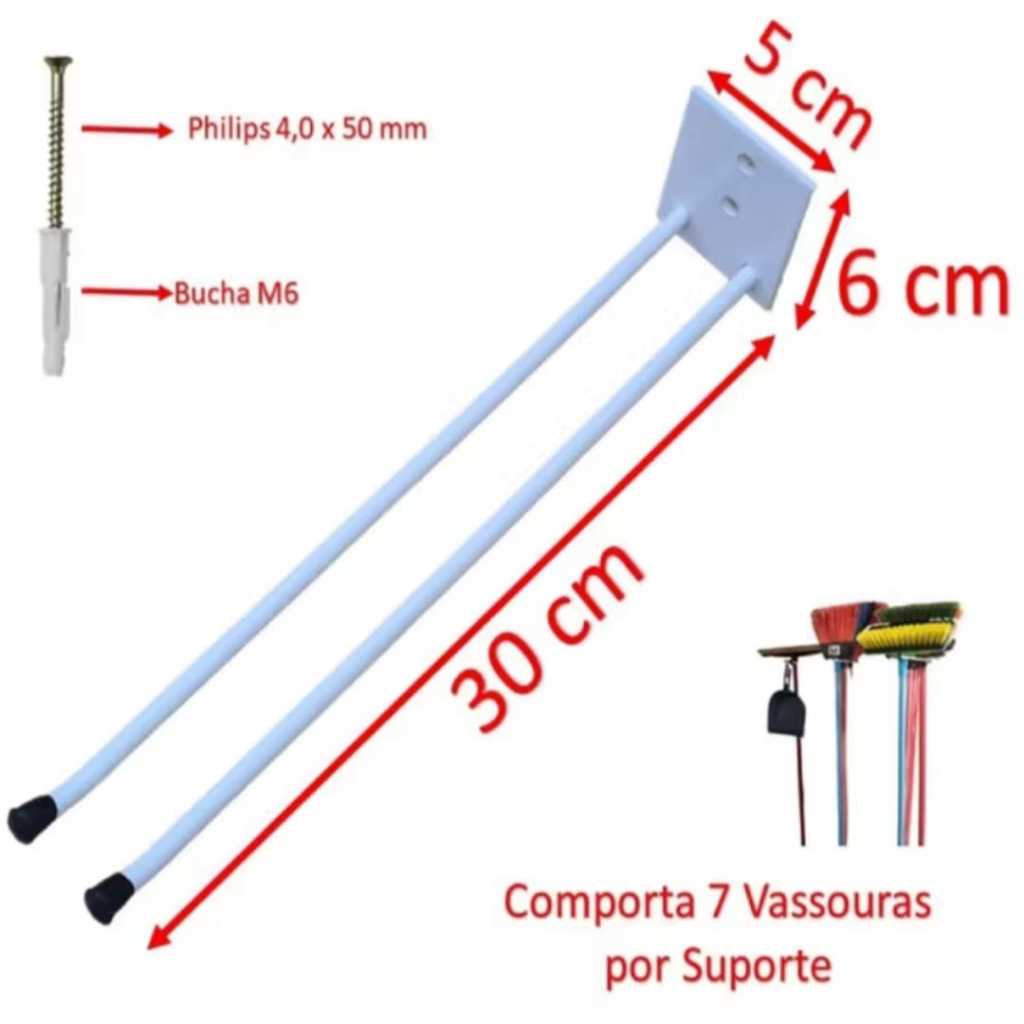 suporte de parede porta vassoura e rodo de parede organizador gancho incluso parafusos e buchas fácil instalação. em Oferta na Shopee
