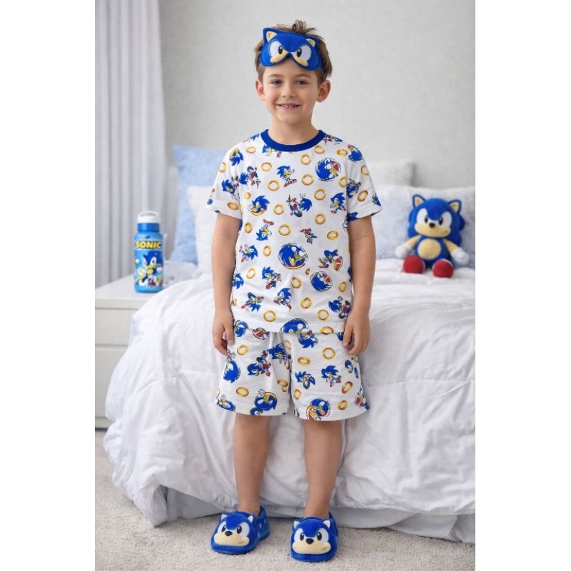 Conjunto pijama verão infantil SONIC meninos shorts e camiseta - Tam. 4 ao 10