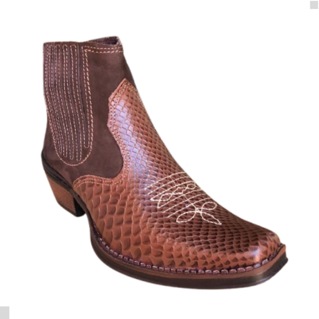 Bota Country Texana Masculina Cor Marrom Café Com Anaconda Couro Legitimo Botina Cavalgada Vaquejada Rodeio Forte 3331