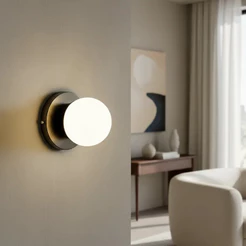arandela de parede luminaria Dama de alumínio com Globo Vidro branco fosco 10cm