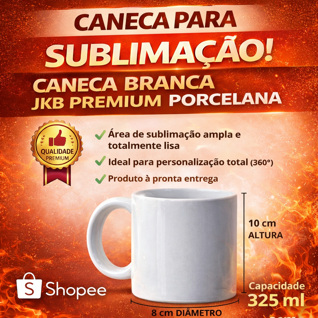 Kit 6 Ou 12 Canecas Branca Porcelana JKB Super Premium Para Sublimação Porcelana