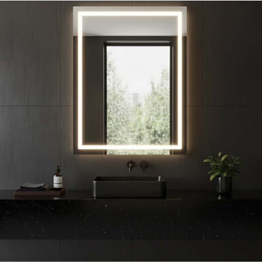 Espelho Retangular Jateado com 3 Cores LED Touch Vertical Decorativo de Parede em Oferta na Shopee