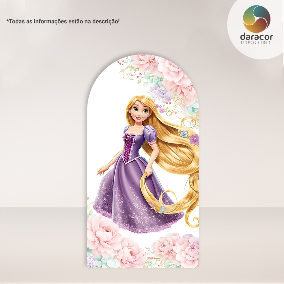 Painel Vertical Rapunzel e Flores Retangular c/overloque e Romano c/ elástico FACE ÚNICA