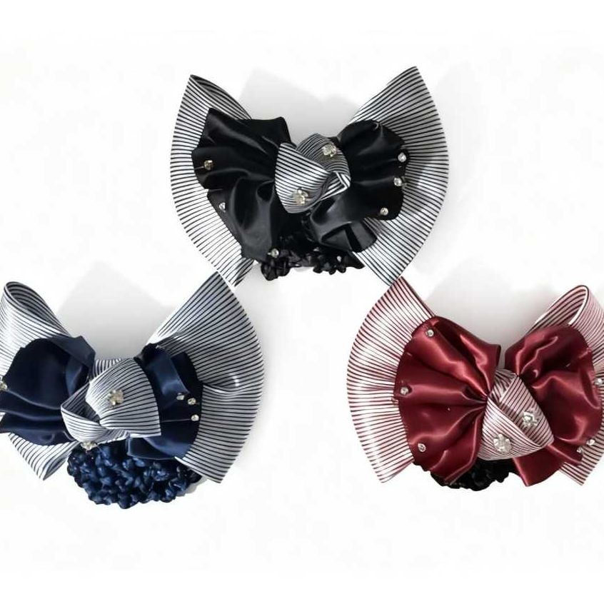 Presilha Laço de Luxo com Redinha para Cabelo – Coque Elegante Profissional | Cores Sofisticadas