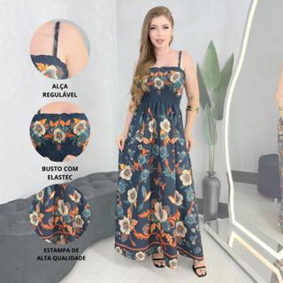 Vestido Longo Crepe Santorine Não Amarrota | Alça Regulável e Lastex no Busto em Oferta na Shopee