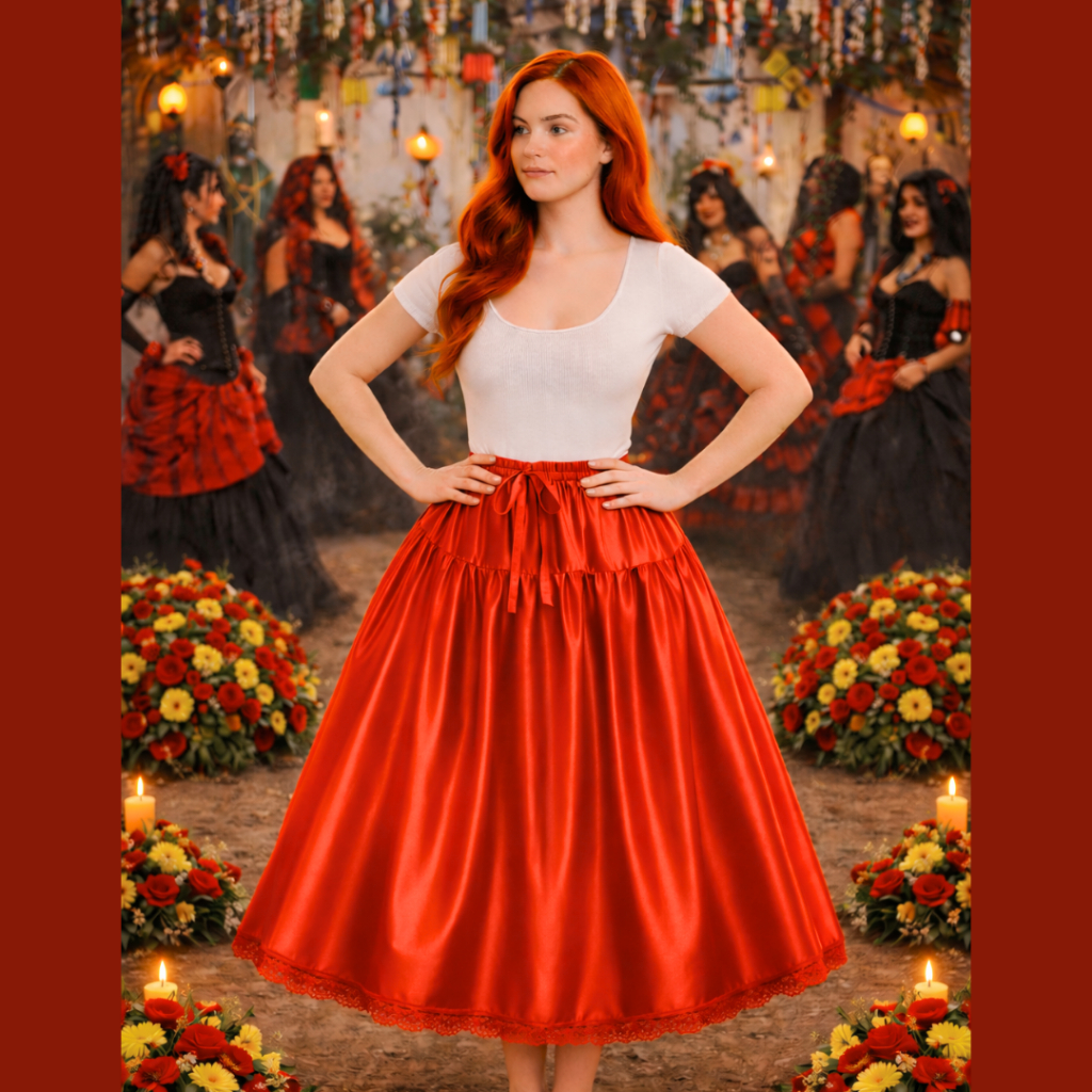 Saia Umbanda e Candomblé Cetim Vermelha Pomba Gira Com Renda Premium 3.00 de Roda Por 95cm De Altura em Oferta na Shopee