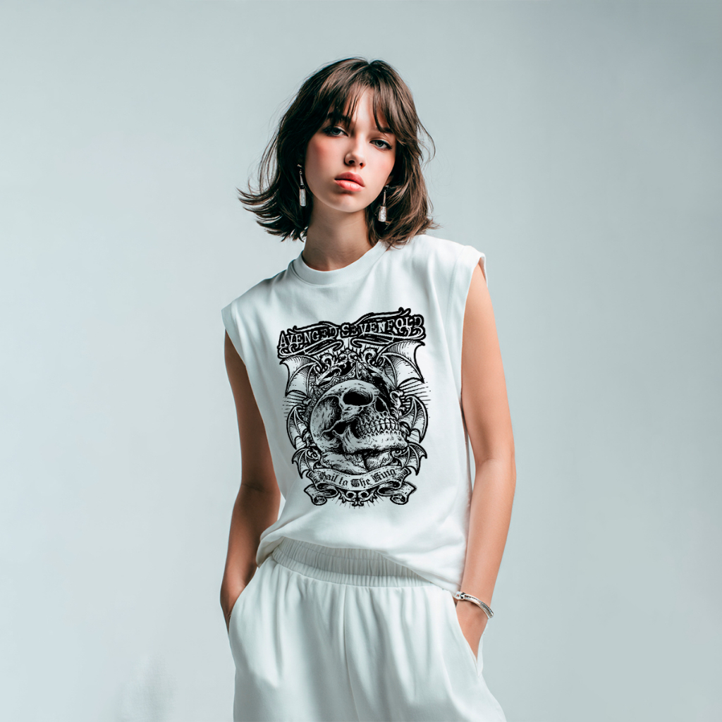 Camiseta Regata Feminina Oversized Muscle Banda Avenged Sevenfold Hail To The King Vintage Confortavel
