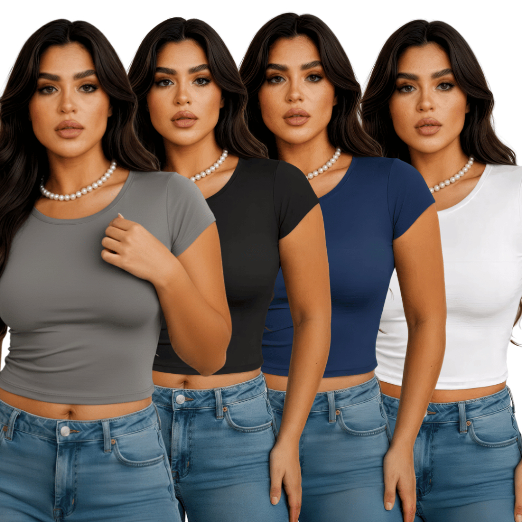 Baby Tee Feminina - Blusa Slim Fit Manga Curta de Compressão Várias tecido Suplex Verão