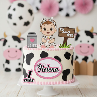 Topo Topper Decoração De Bolo Enfeite Vaca vaquinha Baby eu amo tetê Menina Mesversário aniversário em Oferta na Shopee