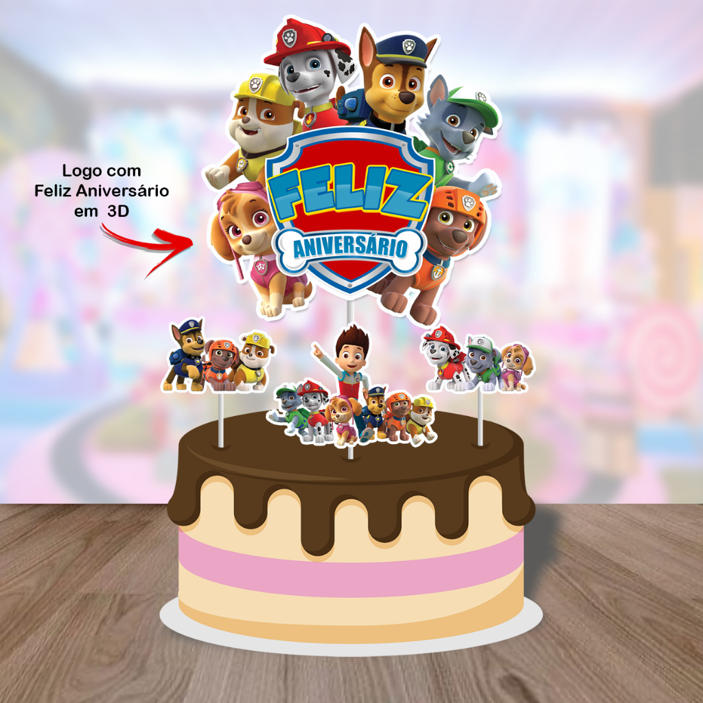 TOPO DE BOLO PATRULHA CANINA - DECORAÇÃO PATRULHA CANINA - FESTA PATRULHA CANINA