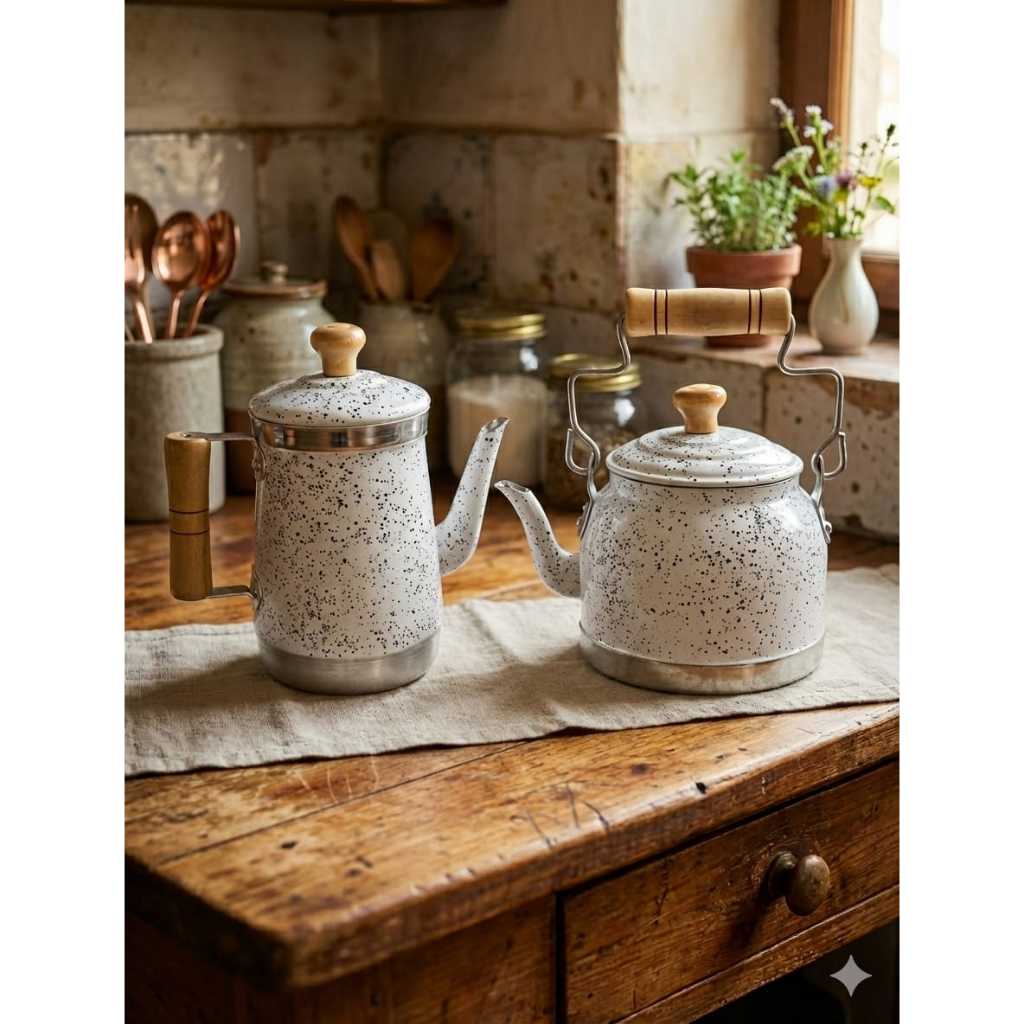 kit 2 Peças Bule Cafeteira + Chaleira para Café Chá Leite com batoque de Madeira