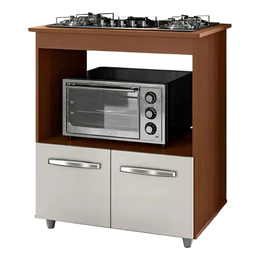 Kit Fogão Cooktop + Balcão de Cozinha Elisa em MDP com Tampo + Cooktop Chamalar a Gás 5 Bocas Bivolt