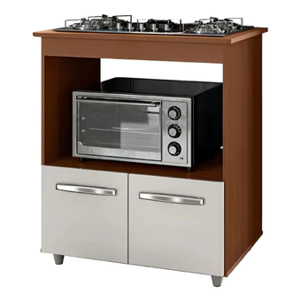 Kit Fogão Cooktop + Balcão de Cozinha Elisa em MDP com Tampo + Cooktop Chamalar a Gás 5 Bocas Bivolt