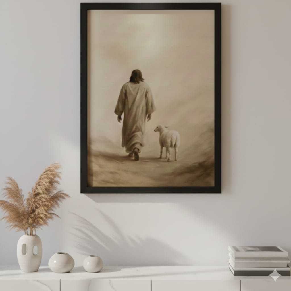 Placa Decorativa Jesus o Bom Pastor MDF 3mm - Minimalista com Fita Dupla Face (Não Precisa Furar)