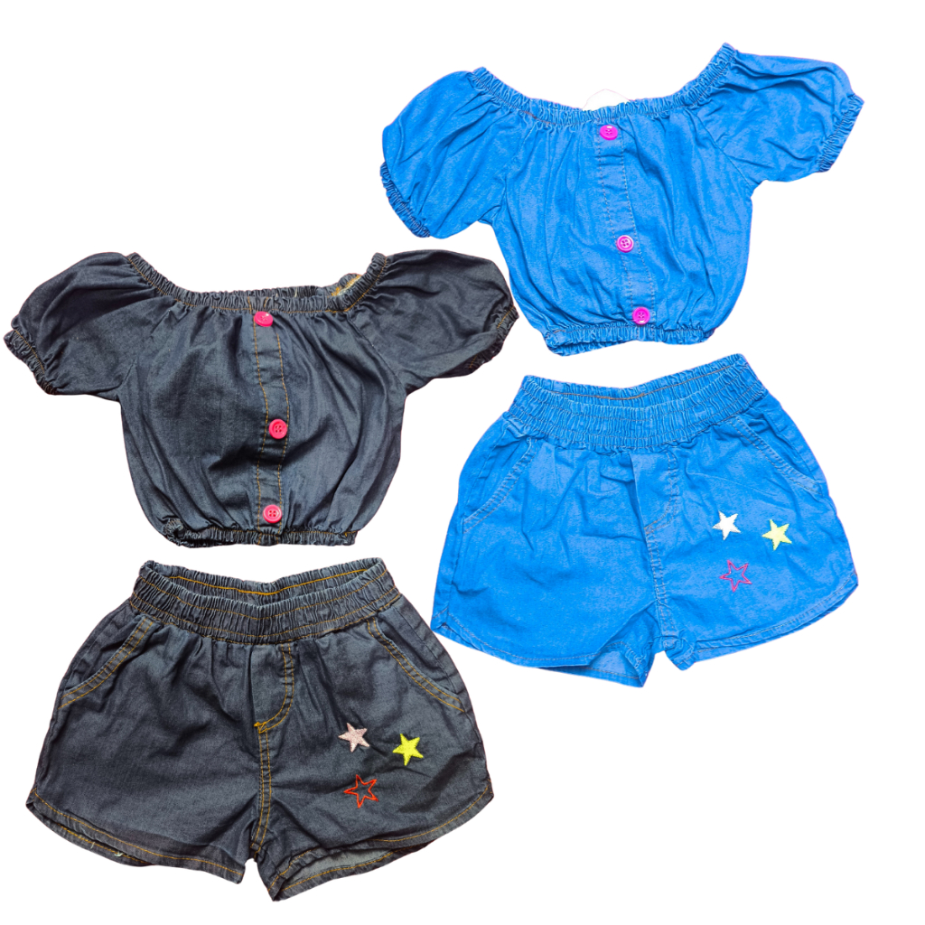 Conjunto Jeans Infantil Menina - Short + Cropped Top Super Trend Verão