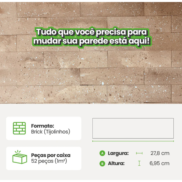 Detalhes do Kit 52 Placas 3D Autoadesivo Brick Pedra Flexível Autocolante 28cm x 7cm- 1M2