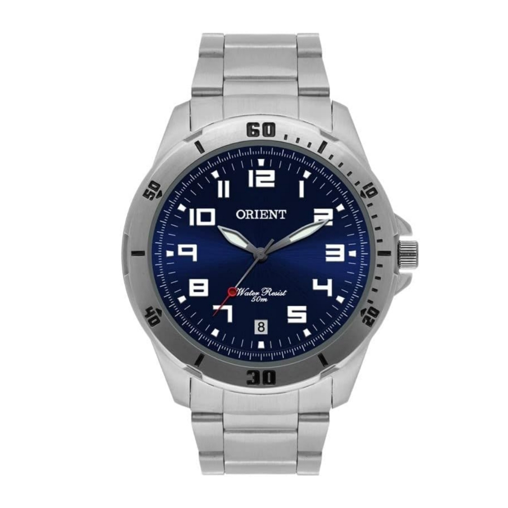 Relógio Orient Masculino Analógico Prateado MBSS1155A D2SX Aço Elegante Fundo Azul - Original