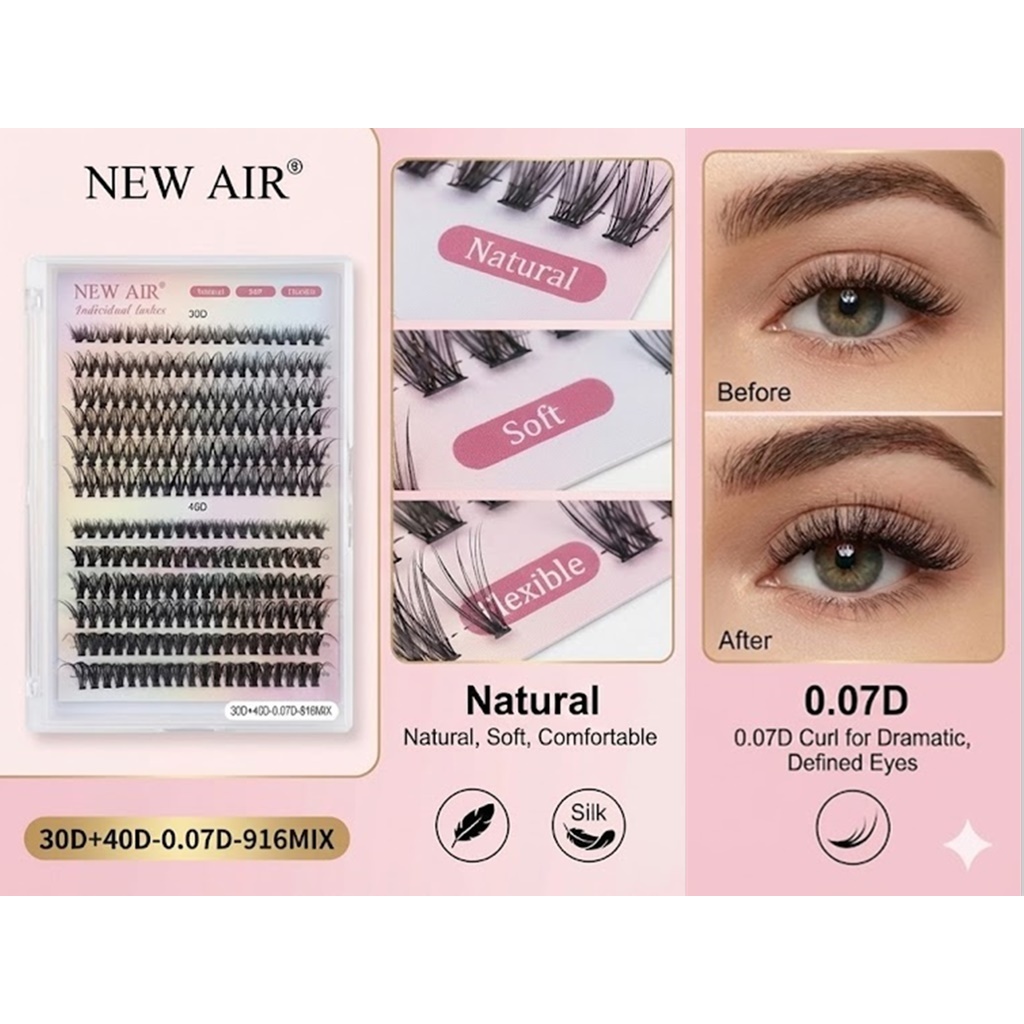 Cílios Tufos Sem Nó 30P+40P Mix 9-16mm Natural Macio Volume Alongamento Profissional