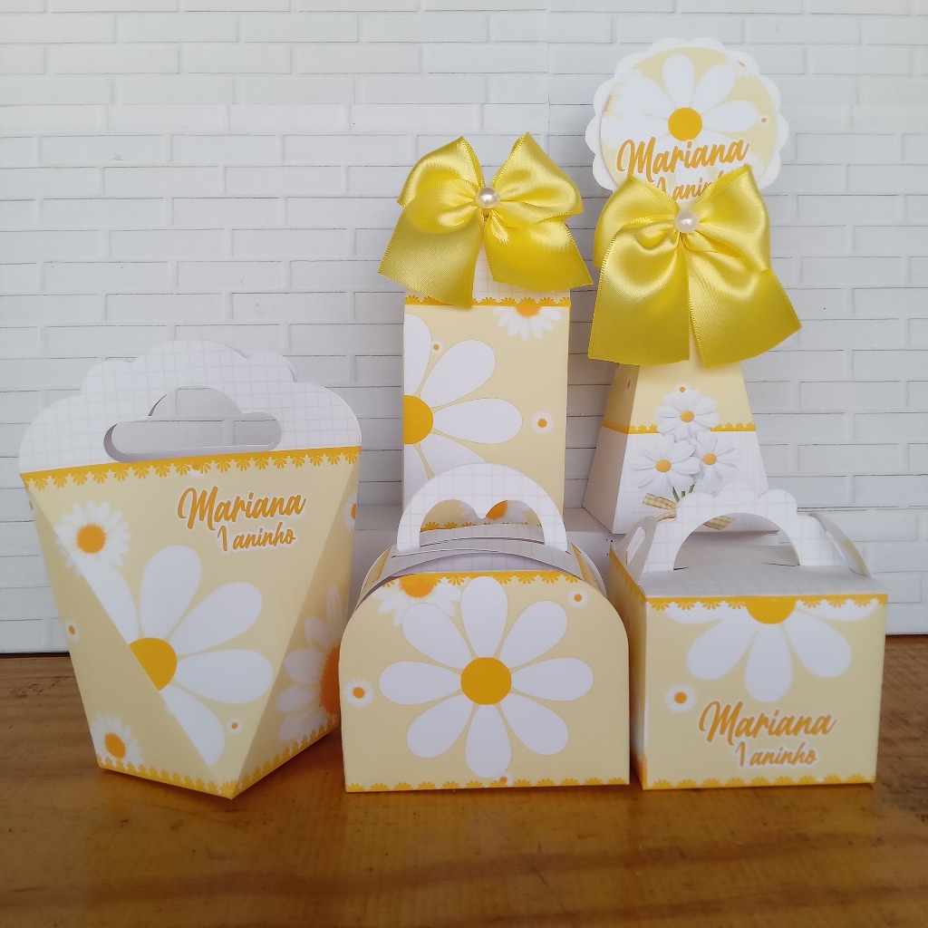 Kit Festa Infantil Personalizado Caixinhas Lembrancinhas Aniversário MARGARIDA AMARELA