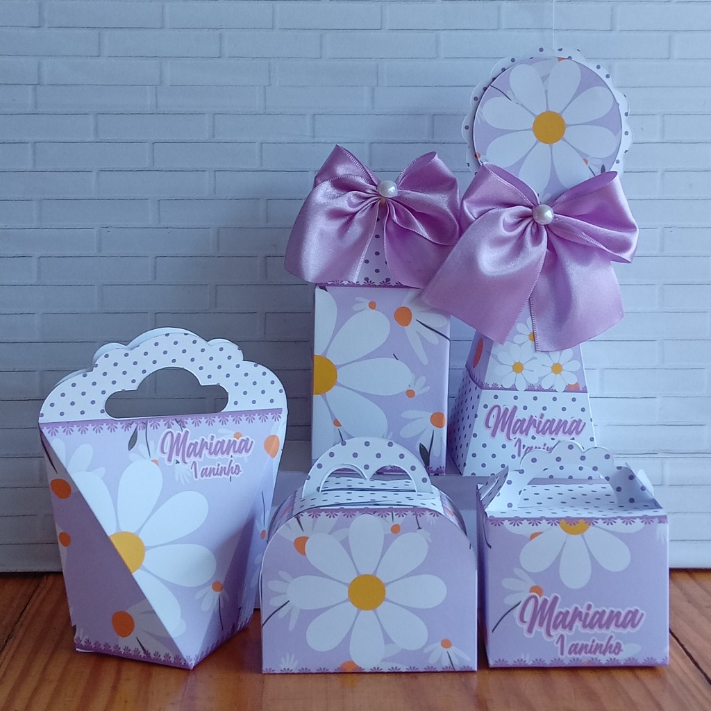 Kit Festa Infantil Personalizado Caixinhas Lembrancinhas Aniversário MARGARIDAS ROXO- PEGUE E MONTE