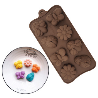 Molde de Silicone Borboletas Joaninhas Flores Chocolate Forma Gelatina Doces 8 Cavidades Sabonetes