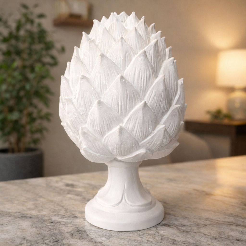 Escultura Pinha Branca Decorativa Para Sala 35 Cm Luxo em Oferta na Shopee