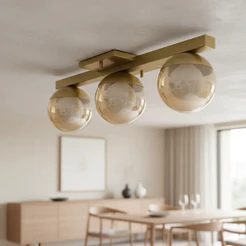 lustre para sala luminaria de Teto Jabuticaba alumínio Com 3 Globos vidros 10cm ambar fume transparente