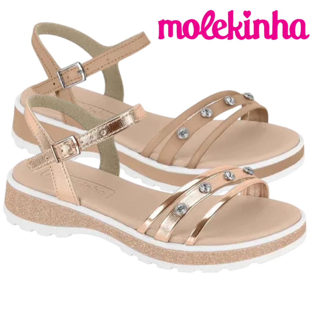 Sandália Infantil Plataforma Menina Molekinha Tiras Pedrarias Tendência ORIGINAL - 2361.210