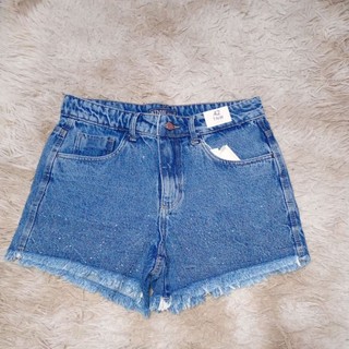 short jeans feminino cintura alta com brilho