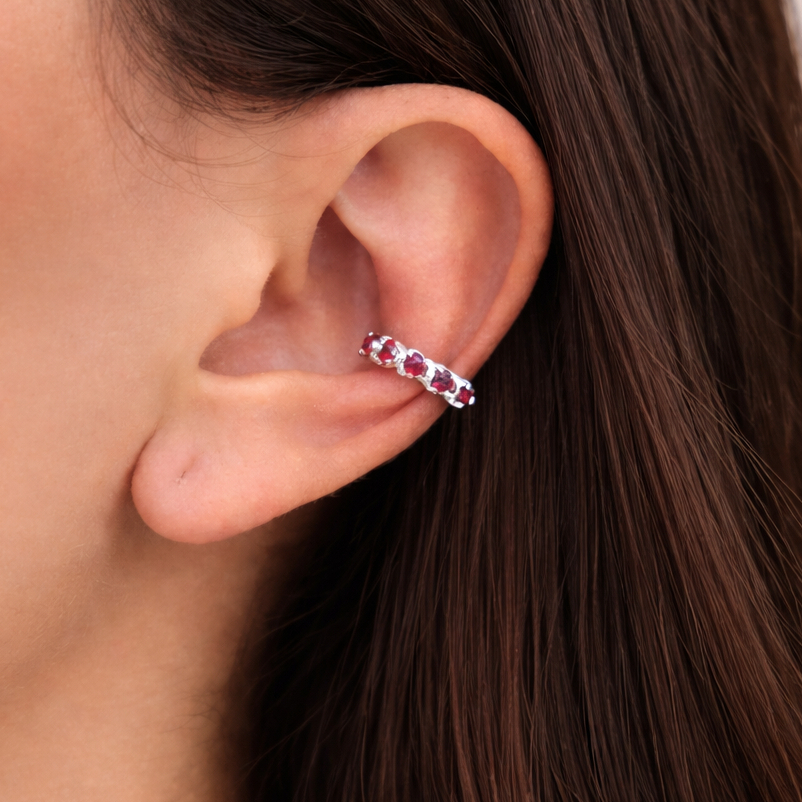 Piercing Fake Coração com Zircônia Rosa Escuro – Joia Ajustável em Prata 925 - Moderna e Delicada