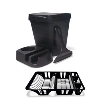 Kit Conjunto Elegance Lixeira de Pia 4,8 litros, Porta Detergente, Rodinho de Pia e Escorredor de Louça Cozinha Plasmarc em Oferta na Shopee