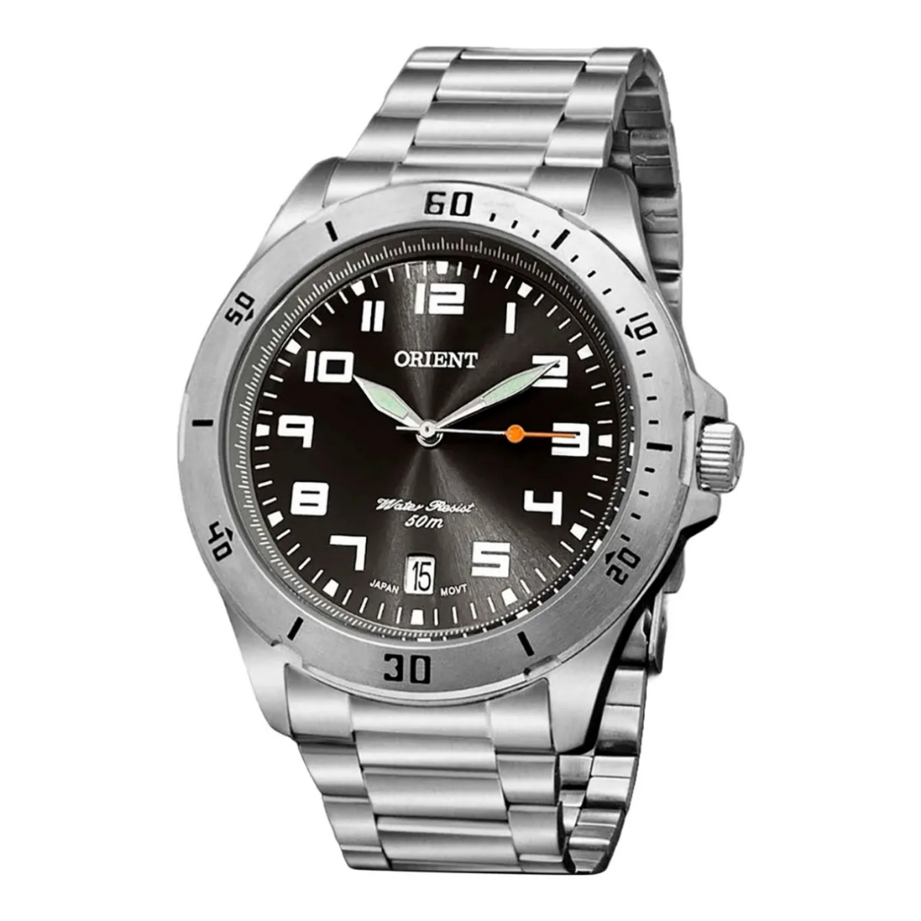 Relógio Orient Masculino Sport MBSS1155A G2SX Prateado Aço Fundo Preto Resistente - Original
