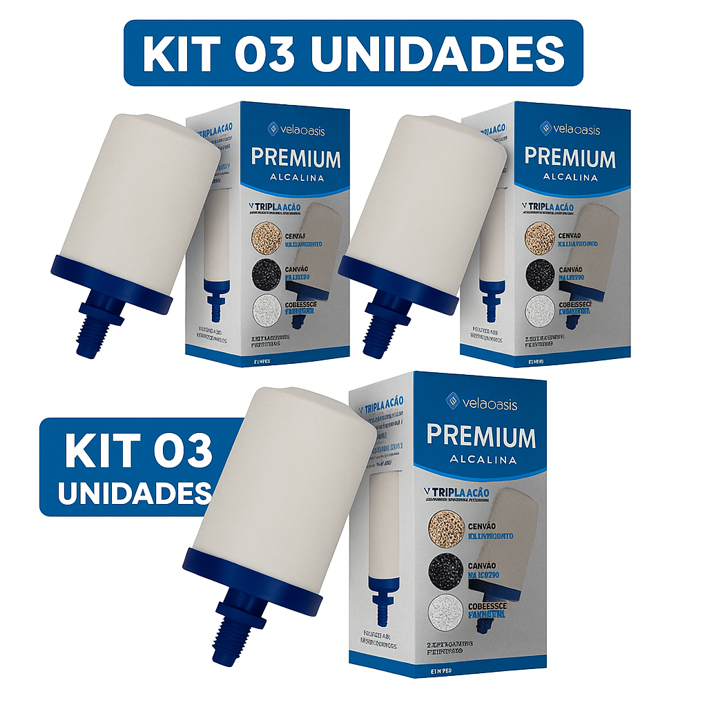 Kit 3 Velas Alcalinas Premium Tripla Ação  Compatível P/ todos Filtros De Barro