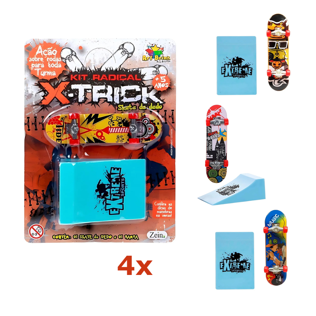 Kit 4 Skate De Dedo Com Rampa Brinquedo Fingerboard Radical